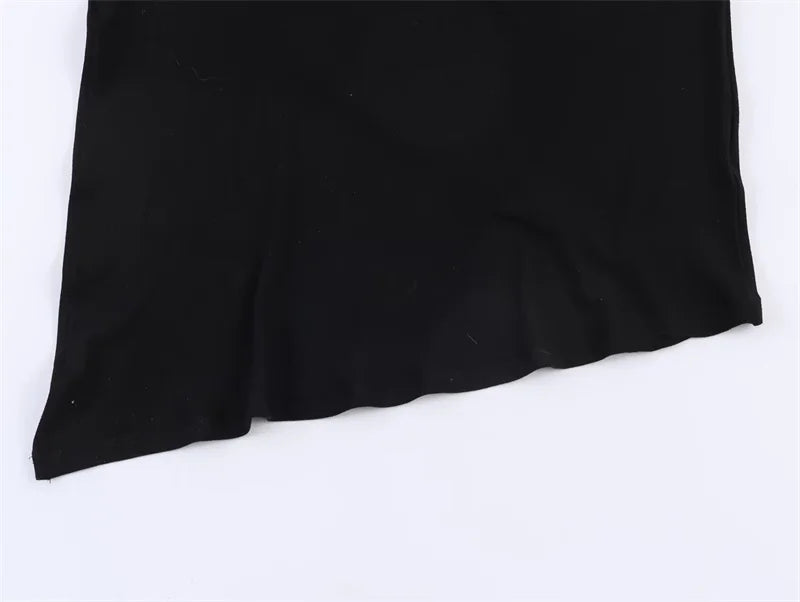 Black Asymmetrical High-Neck Draped Sleeve Top