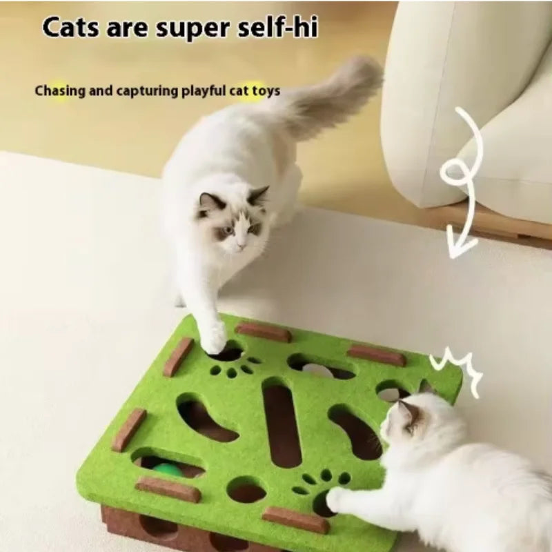 Cat Puzzle Maze Toy – Interactive Felt Box with Bell Ball for Kittens