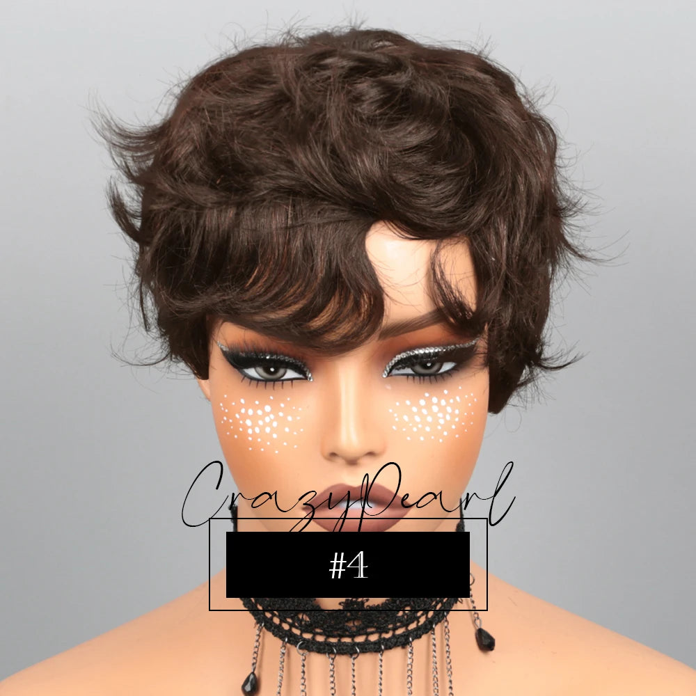 Short Pixie Cut Human Hair Wig – Glueless, 4 Colors