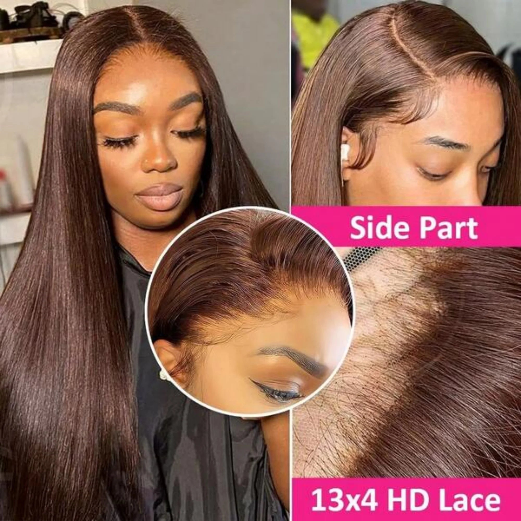 34" Chocolate Brown HD Bone Straight Lace Front Wig