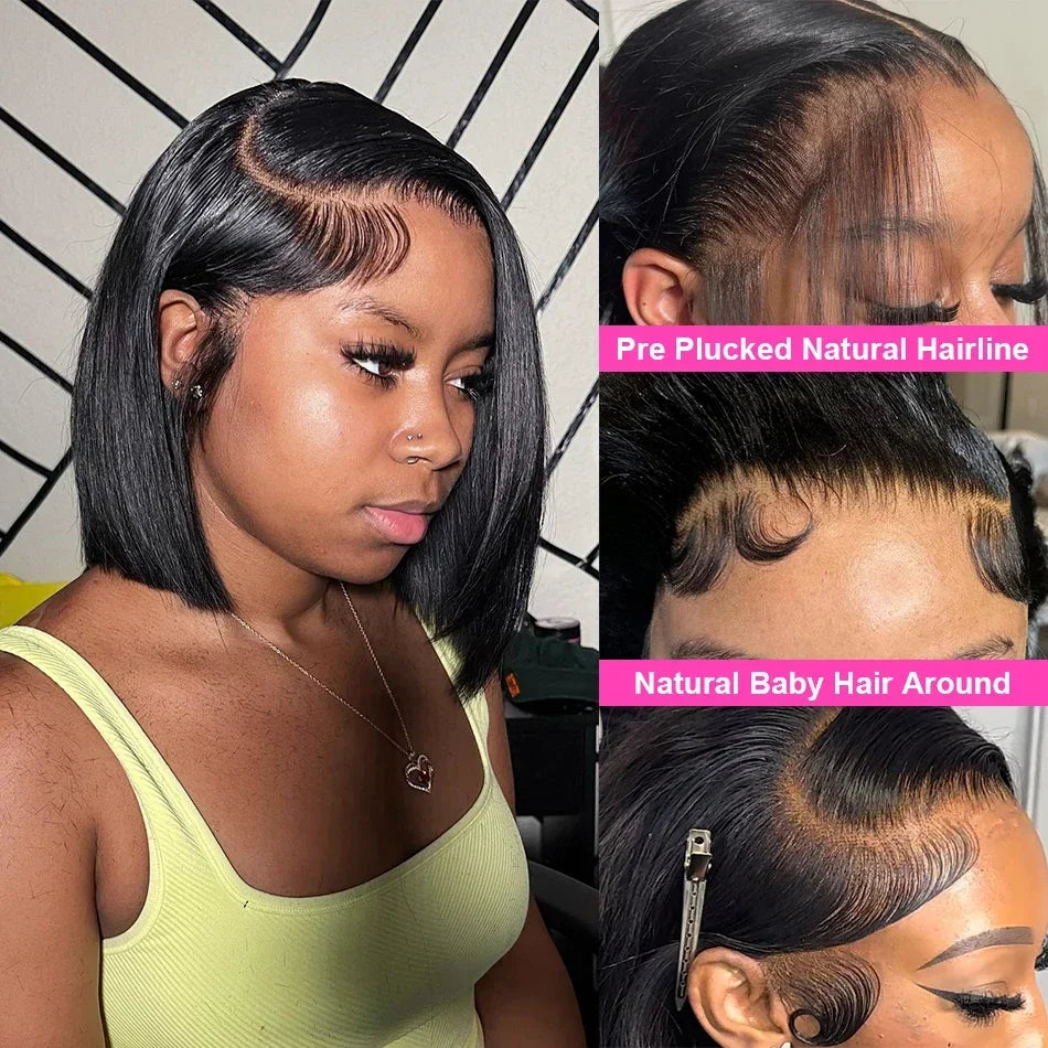 13x4 13x6 HD Bone Straight Bob Lace Frontal Human Hair Brazilian Short Bob Wig For Women 200% Density Straight Natural Bob Wigs