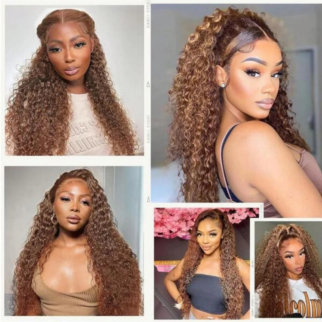 Chocolate Brown 13x4 Human Hair Wigs HD Lace Human Hair Wig 34 Inch Brown Deep Curly Lace Frontal Wigs 13x4 Transparent Lace Wig