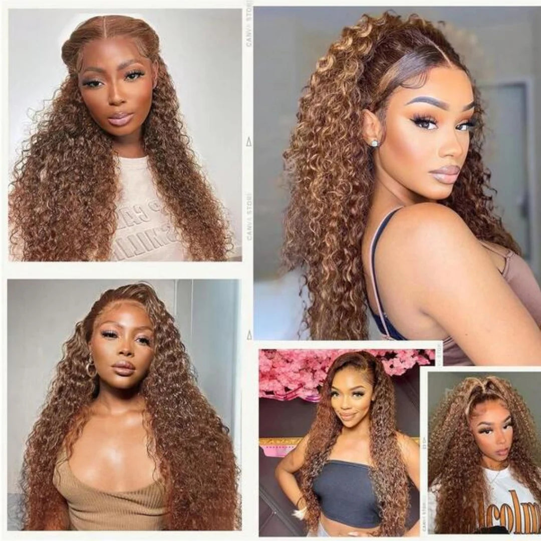 Chocolate Brown 13x4 Human Hair Wigs HD Lace Human Hair Wig 34 Inch Brown Deep Curly Lace Frontal Wigs 13x4 Transparent Lace Wig