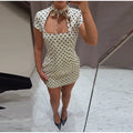 Polka Dot Lace-Up Satin Mini Party Dress – Square Collar