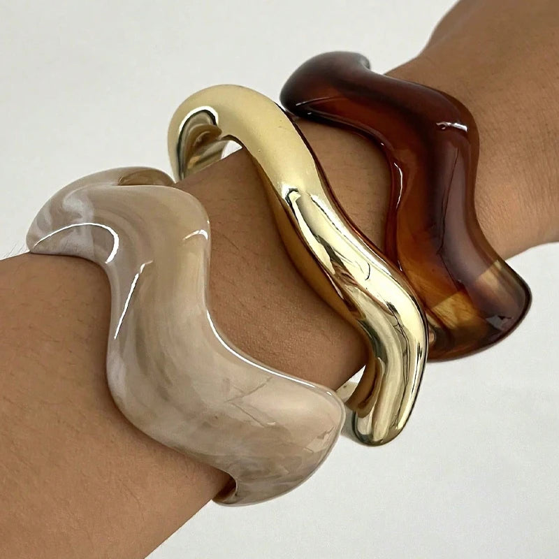 3-Piece Wavy Resin Cuff Bangle Set – Chunky Minimalist