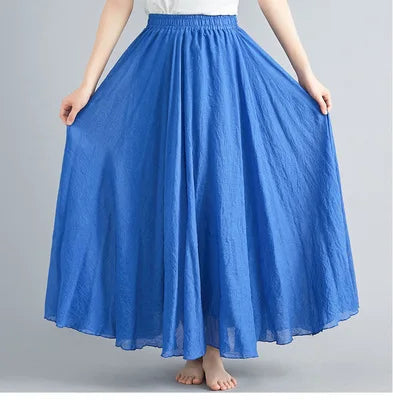 Mori Girl Cotton Linen Ethnic A-Line Long Skirt