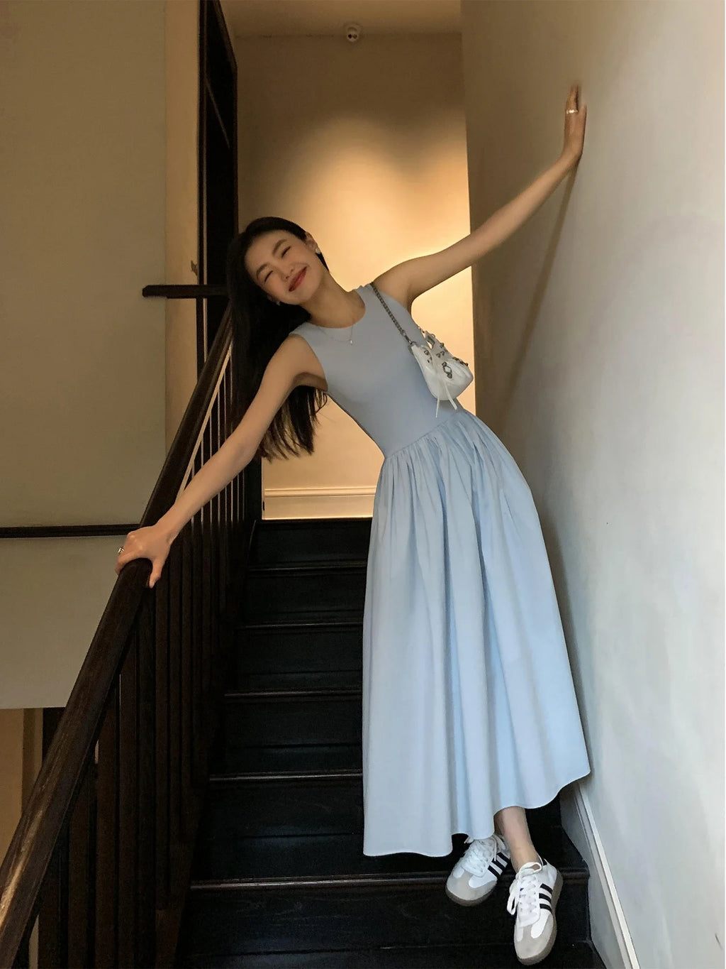 Casual Fashion Slim Clothes Lady Spring Summer Vestido Y2K Women Chic A-Line Midi Dresses Female Bodycon Elegant Black White