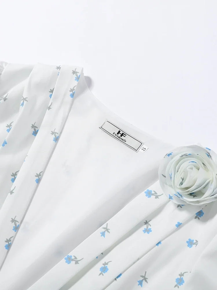 Floral Puff-Sleeve Choker-Tie Mini Dress