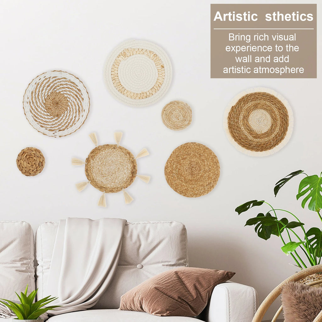 7-Piece Boho Rattan Woven Wall Basket Decor Set
