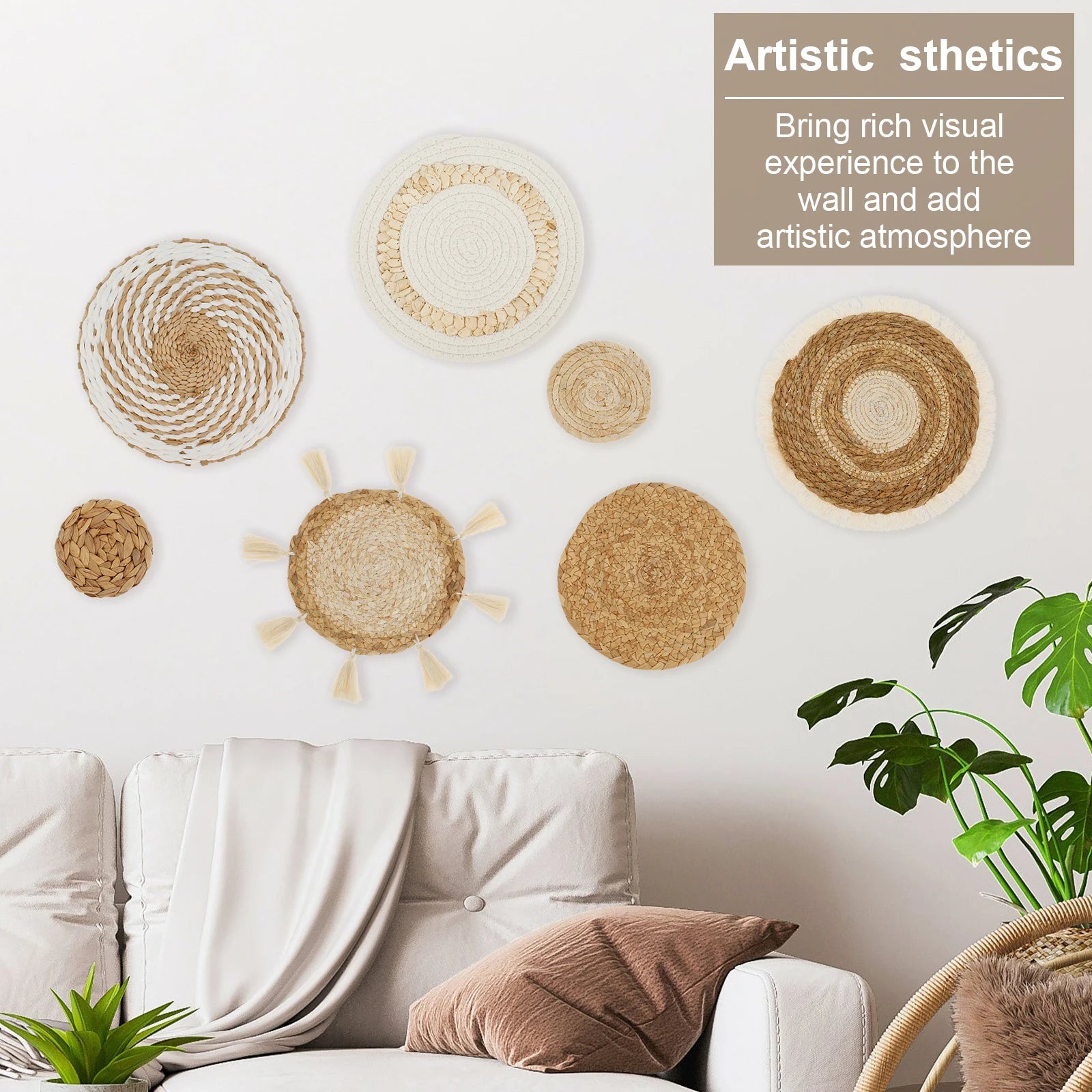 7-Piece Boho Rattan Woven Wall Basket Decor Set