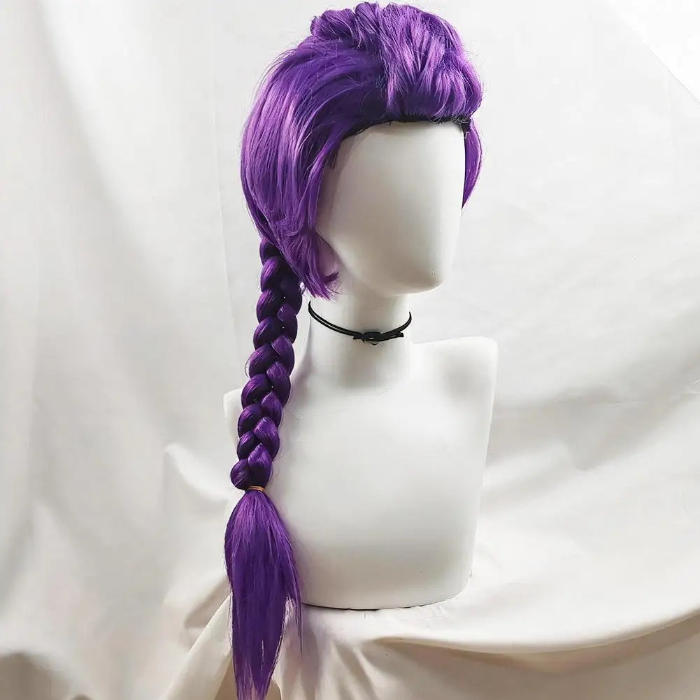NEW Cosplay Purple/Pink Long Braid With Side Ponytail Integrated Tiger Mouth Clamp Children's Wig Halloween Costume Party Anime