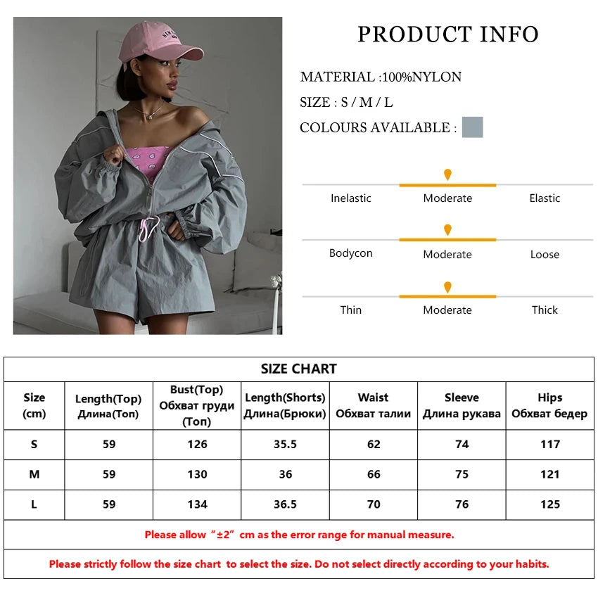 Clacive Fashion Loose Gray 2 Piece Sets Women Outfit 2024 Elegant Long Sleeve Shirt With High Waist Shorts Set Female Streetwear