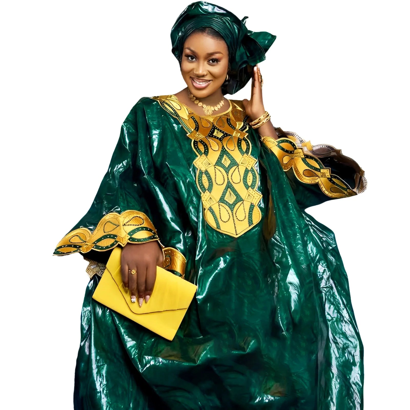 African Bazin Riche Embroidery Long Dress for Women