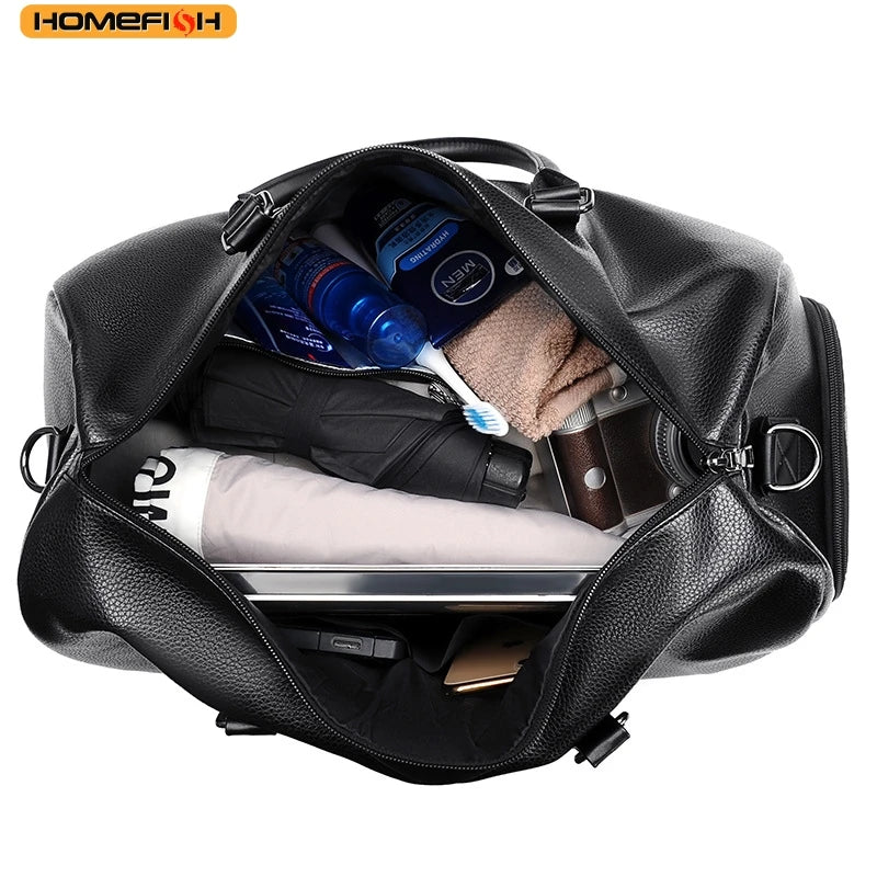HOMEFISH Retro New Short Trip Bag Large Capacity Sports Motorcycle Training Pu Waterproof Leisure Fitness Bag