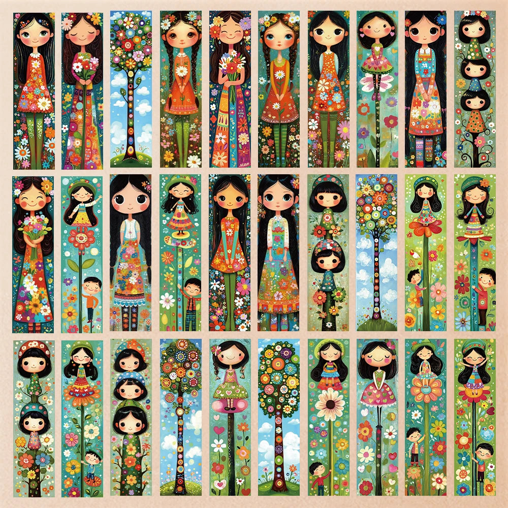 32pcs Cute Girl Bookmarks – Mixed Colors, Gift-Ready