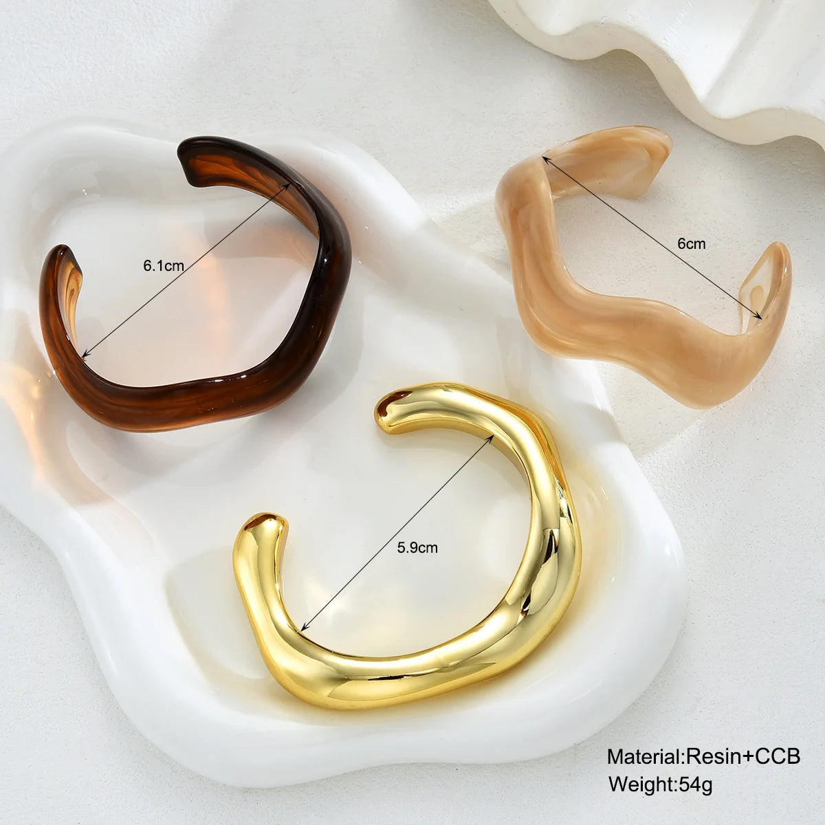 3-Piece Wavy Resin Cuff Bangle Set – Chunky Minimalist