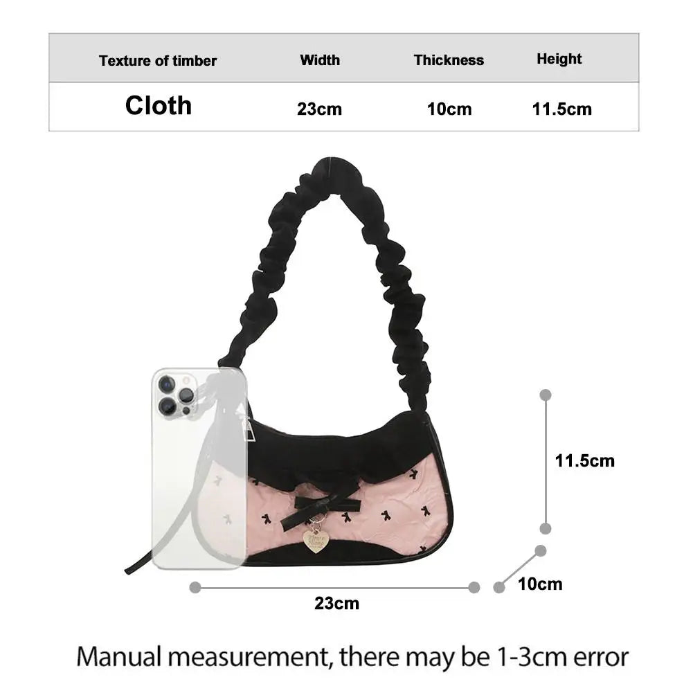 Grid Fabric Shoulder & Underarm Bag – Lace Ribbon Strap