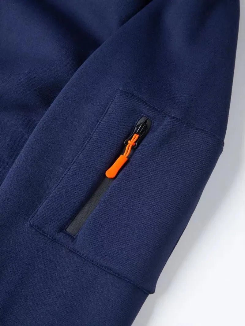 Men's Multi-Pocket Half-Zip Hooded Fitness Sweatshirt