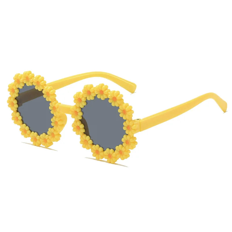 Round Flower Sunglasses for Kids Cute Daisy Glasses Children Outdoor Sun Protection Shades Fashion Funny Party Eyewear