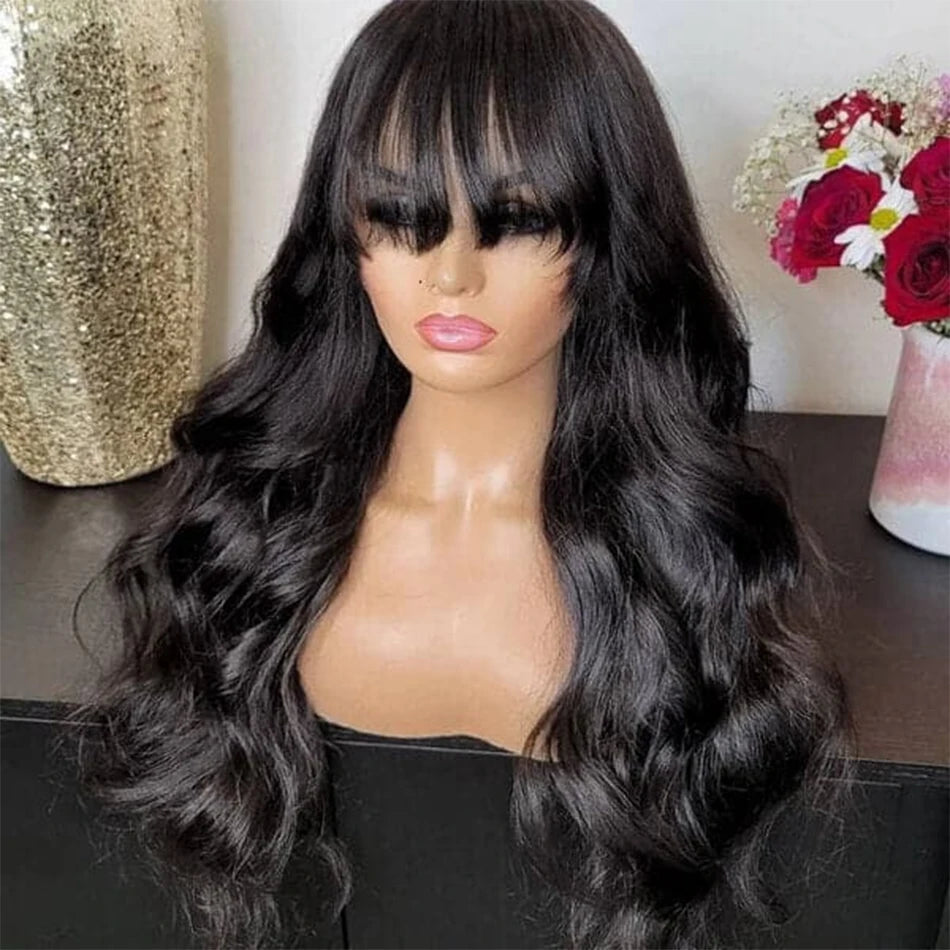 Glueless Body Wave Wig with Bangs – Brazilian Human Hair