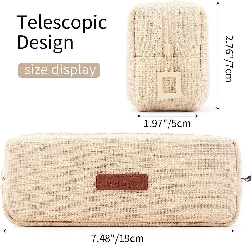 Canvas Pencil Case Student Pouch Coin Cosmetic Bag Office Stationery Organizer For Teen Girl Boy School Supplies