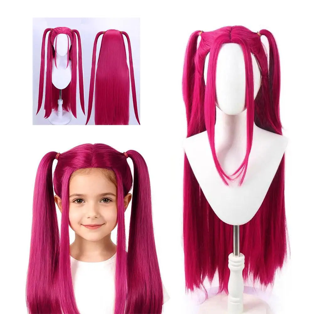 NEW Cosplay Purple/Pink Long Braid With Side Ponytail Integrated Tiger Mouth Clamp Children's Wig Halloween Costume Party Anime