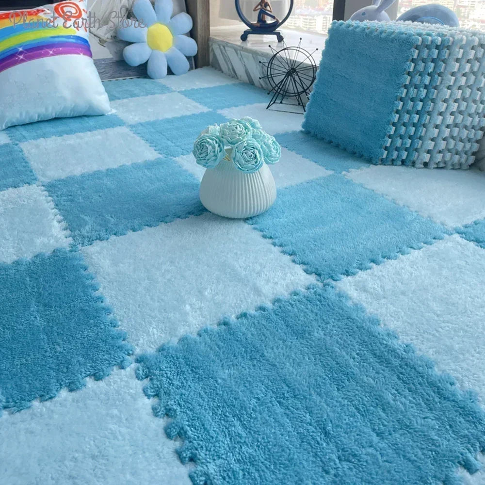 Soft Plush Children's Mat EVA Foam Puzzle Mat Long Hair Carpet Infant Developing Mat Rug Puzzle Interlock Keep Warm Playmat 30CM