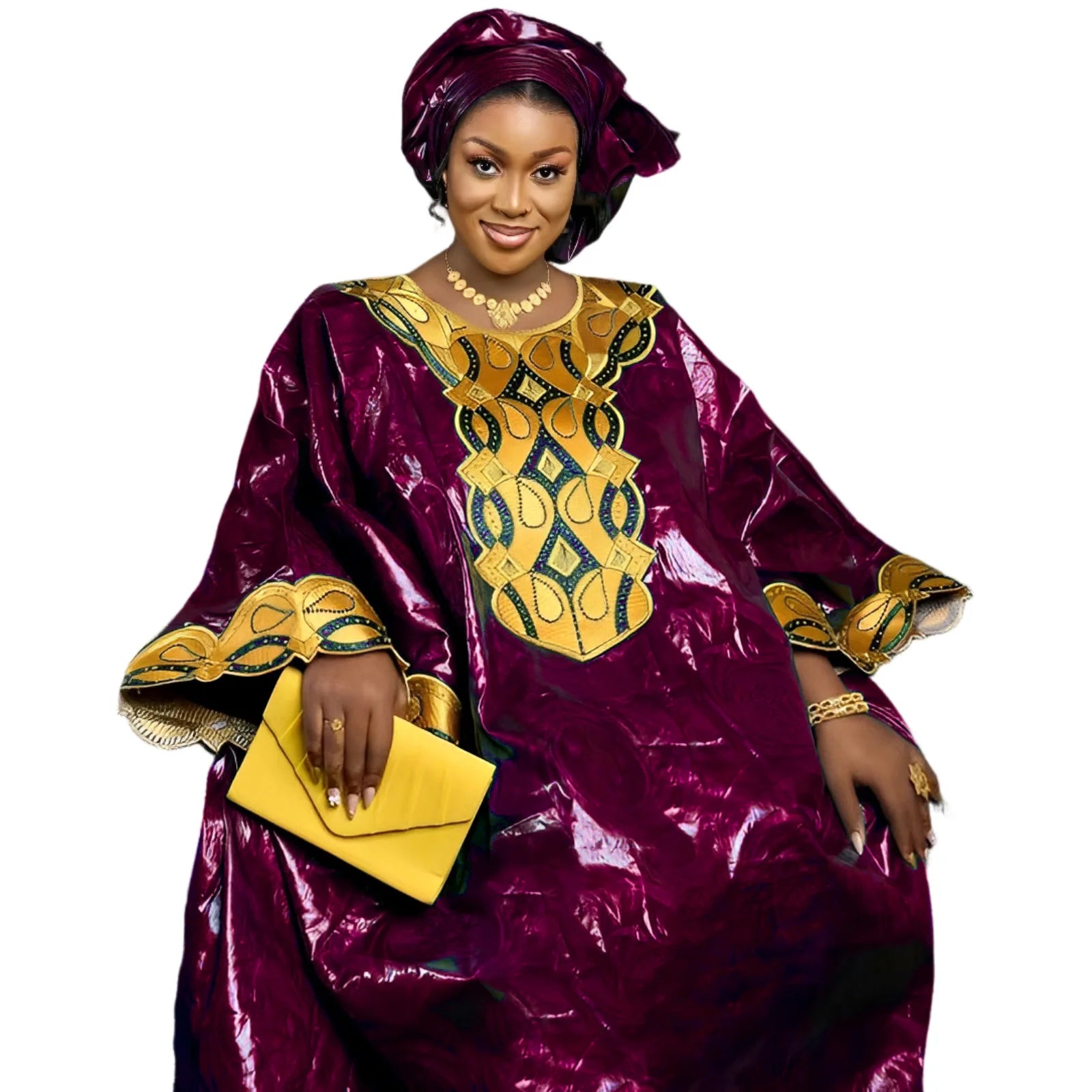 African Bazin Riche Embroidery Long Dress for Women