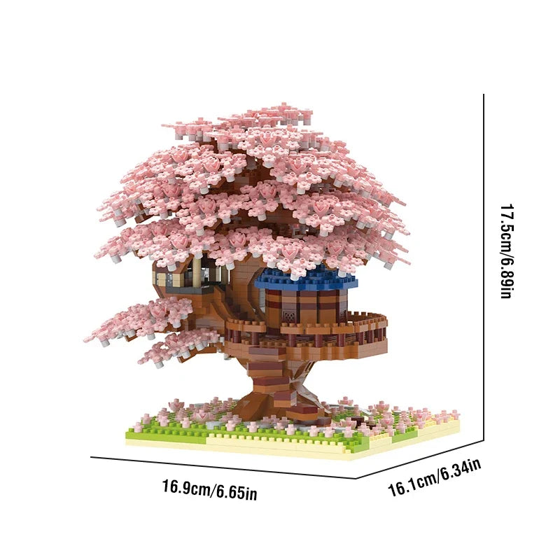 DIY Sakura Cherry Blossom Building Blocks Set with LED Light & Treehouse