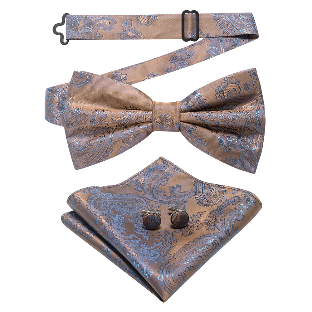 EASTEPIC New Fashion Blue Green Paisley Bow Tie Set for Men Soft Hanky Quality Cufflink Men's Accessory Wedding Present