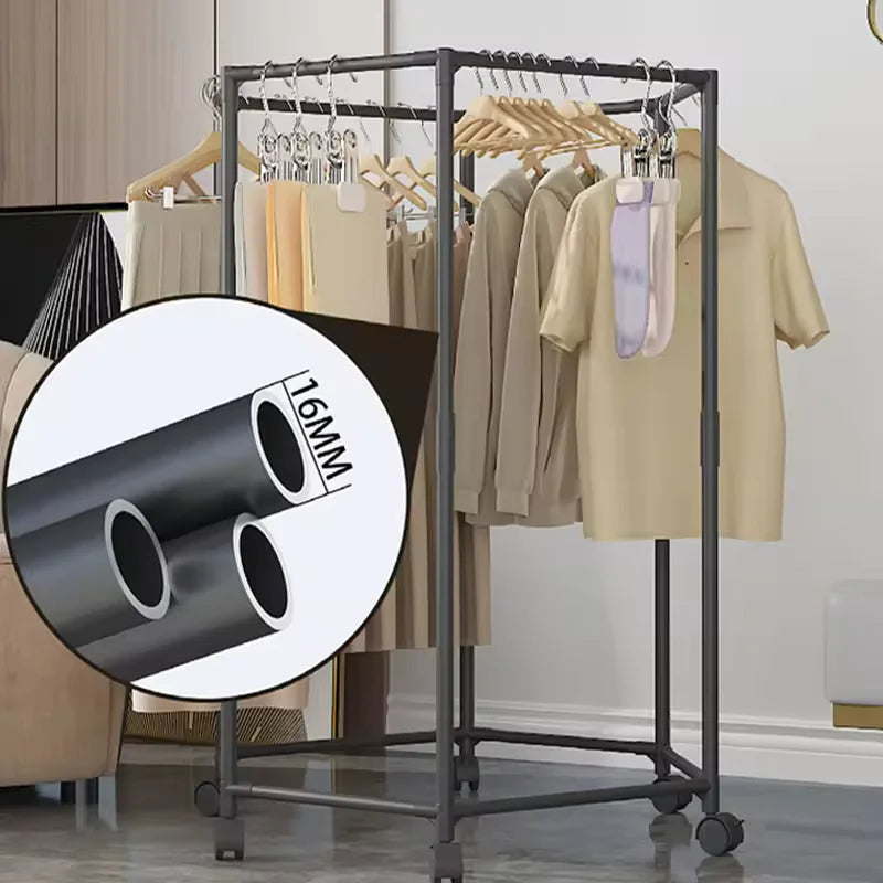 Movable Rotating Clothes Storage Rack Multifunctional Hexagon Organizer Shelf Metal Clothes Drying Rack Coat Hanger With Pulleys