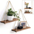 Wooden Hemp Rope Hanging Wall Shelf – Boho Home Decor
