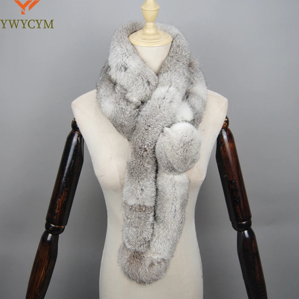 2026 New Arrival Winter Real Rabbit Fur Scarf Women Long Warm Genuine Rabbit Fur Scarves Female Knit Fluffy Pompoms Fur Scarves