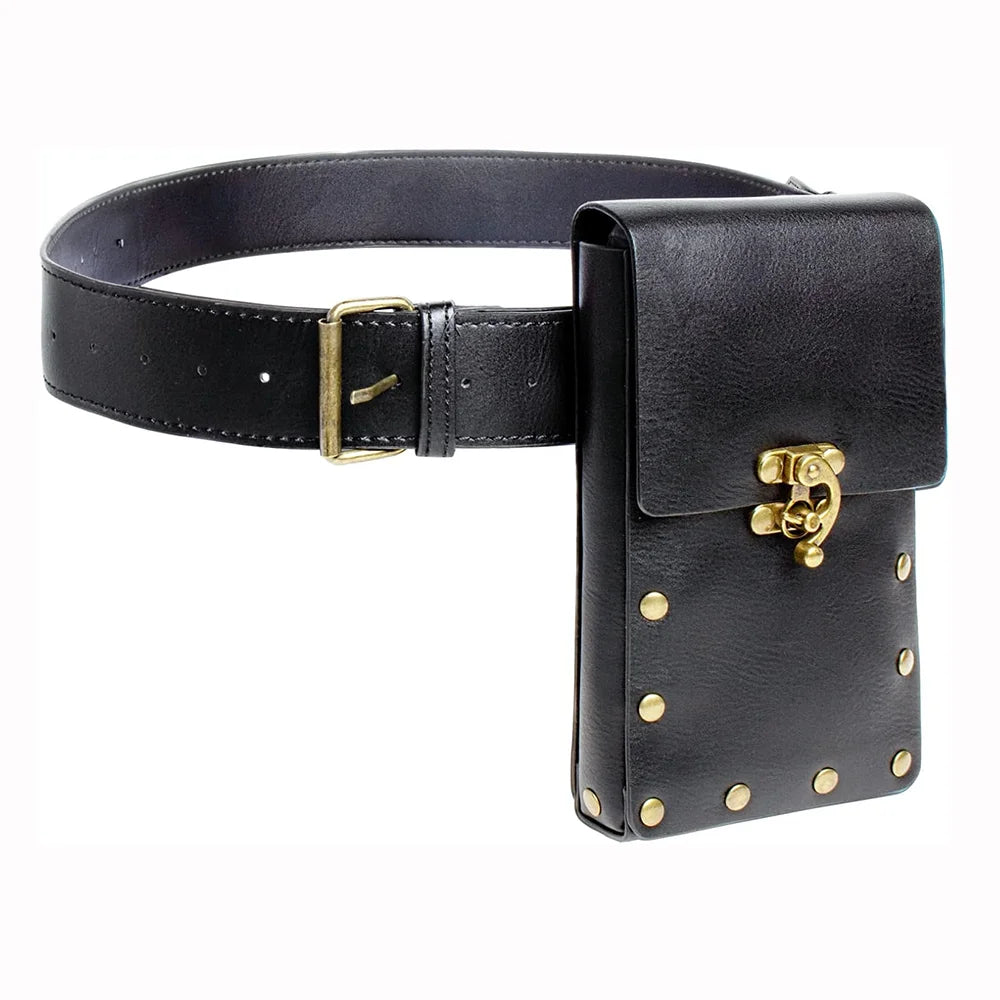 Renaissance Belt Pouch Set with 3 Leather Potion Bottles