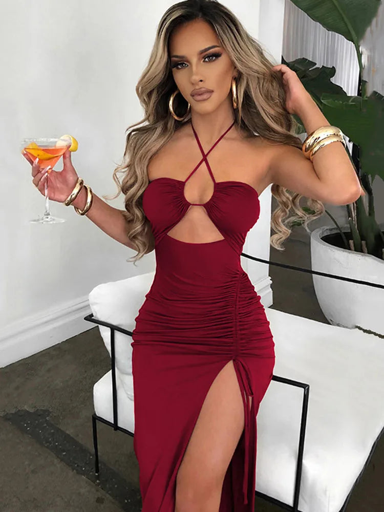 Women's Tie-Neck Bodycon Midi Dress