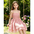Kids Set Solid Pink Tiered Sling Princess Dress Sweet Style Tween Girls Dress Birthday Party Dating Clothes
