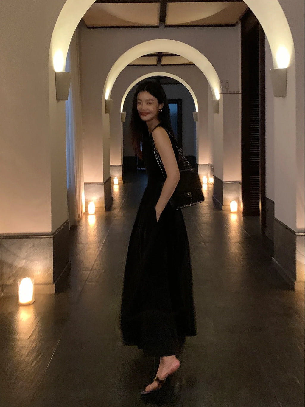 Casual Fashion Slim Clothes Lady Spring Summer Vestido Y2K Women Chic A-Line Midi Dresses Female Bodycon Elegant Black White