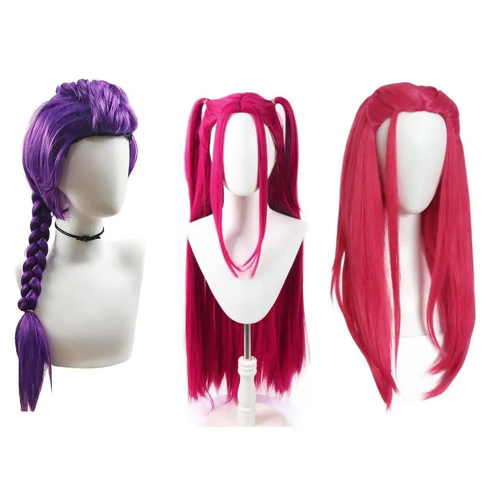 NEW Cosplay Purple/Pink Long Braid With Side Ponytail Integrated Tiger Mouth Clamp Children's Wig Halloween Costume Party Anime