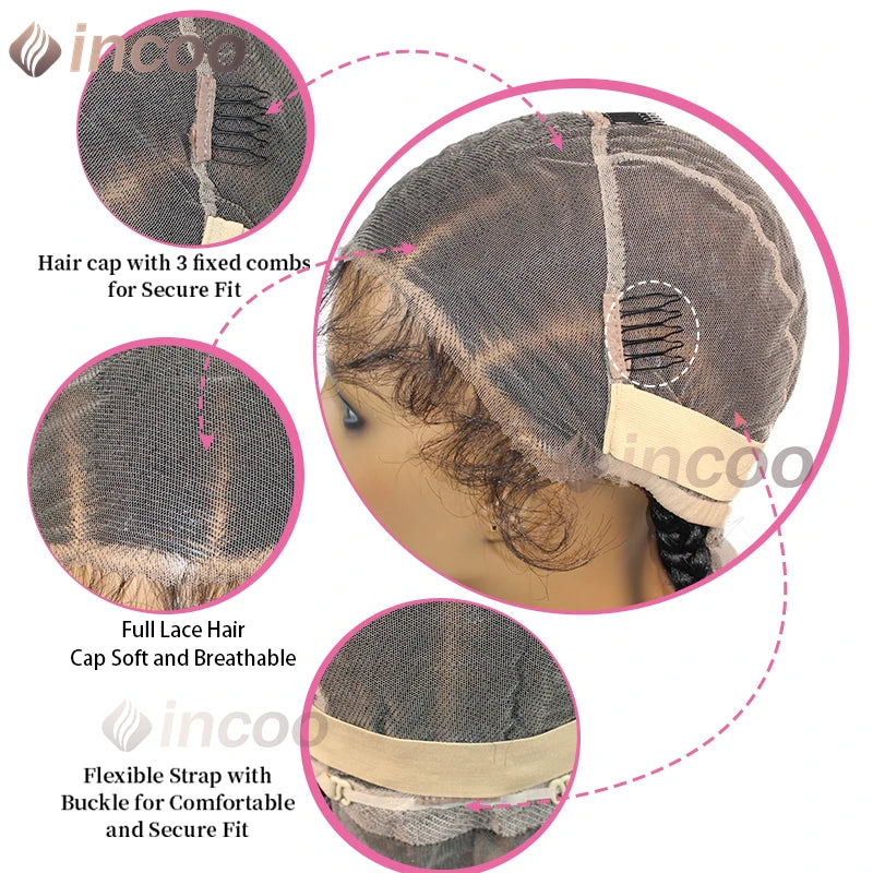 8 Inch Conrow Box Braided Wigs Synthetic Full Lace Front Wigs for Women African Twist Ends Braid Hair Wigs