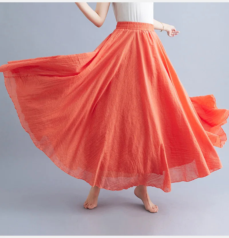 Mori Girl Cotton Linen Ethnic A-Line Long Skirt