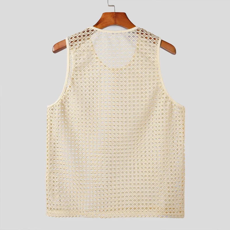 Men's Hollow Mesh Sleeveless Vacation Tank Top
