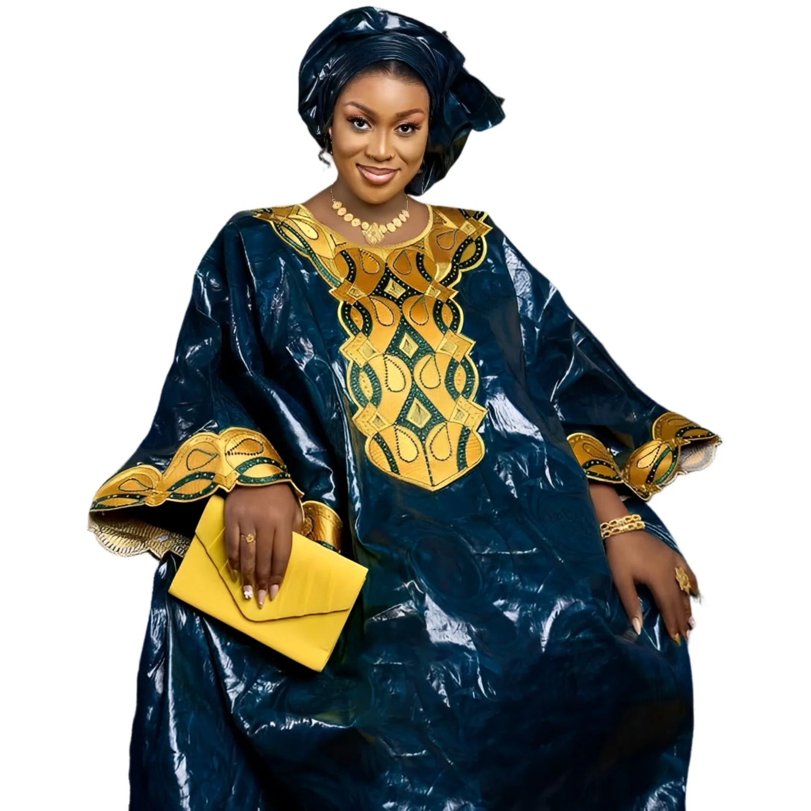 African Bazin Riche Embroidery Long Dress for Women