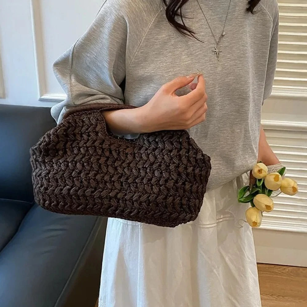 New Summer Beach Bag for Women Clutch Bag Luxury Designer Straw Bags Tote Handbag Fashion Woven Rattan Bags Female Travel Purse