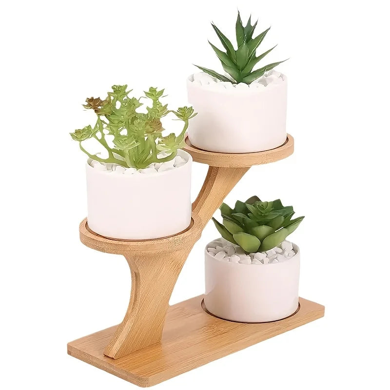 1pc 2-Tier Bamboo Stand,Bamboo Shelf for Home/Office, Compact Design,Perfect for Home and Office Desktop and Balcony Decor