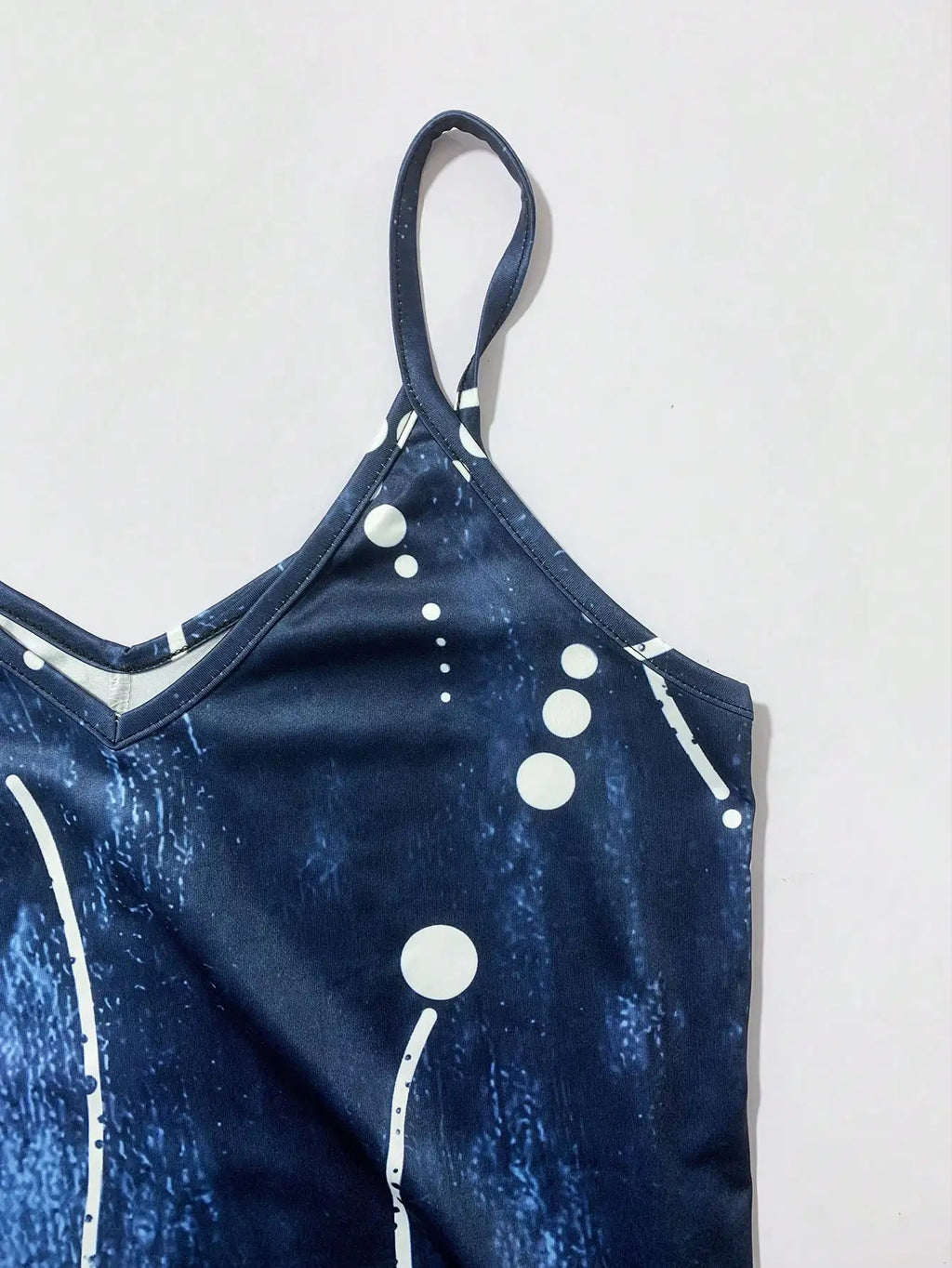 NOIR BELLE Blue Abstract V-Neck A-Line Summer Dress