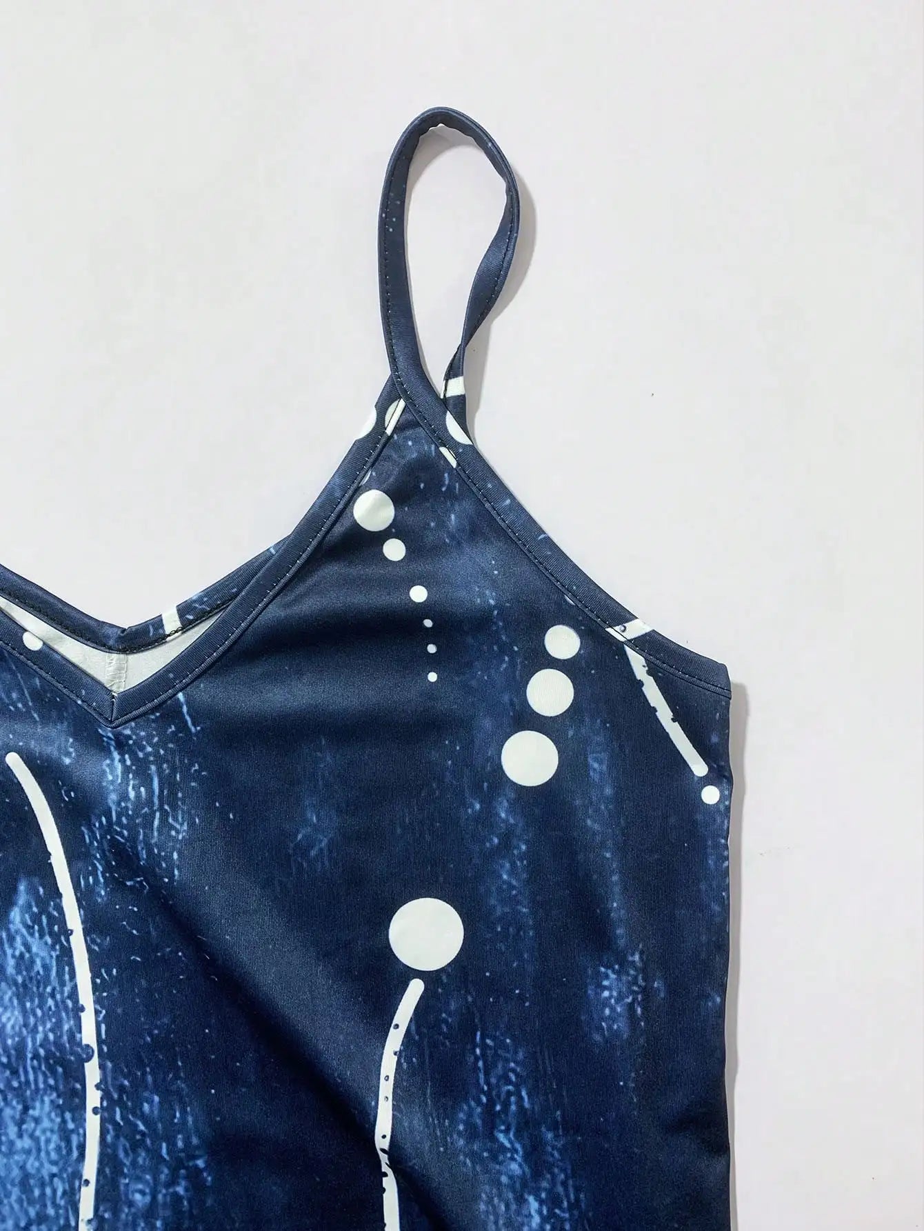 NOIR BELLE Blue Abstract V-Neck A-Line Summer Dress