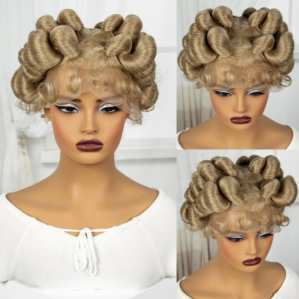 Natural Color 6Inch Transparent Full Lace Braided Wigs Short Cute Handmade Bantu Synthetic Braided Lace Wigs Knotless Braids Wig