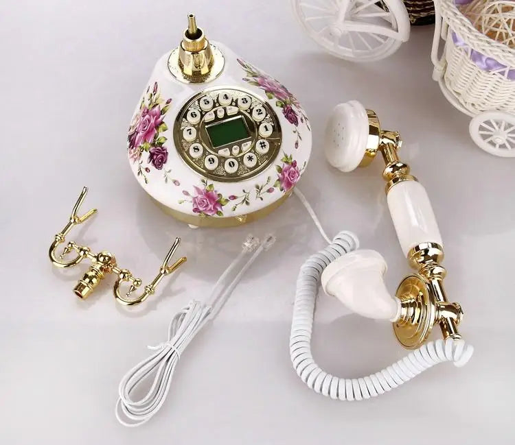 Corded Telephone Retro Landline Phone for Home/Office/Hotel, China Ceramic Antique Telephones Old Fashion Decor Desktop Phone