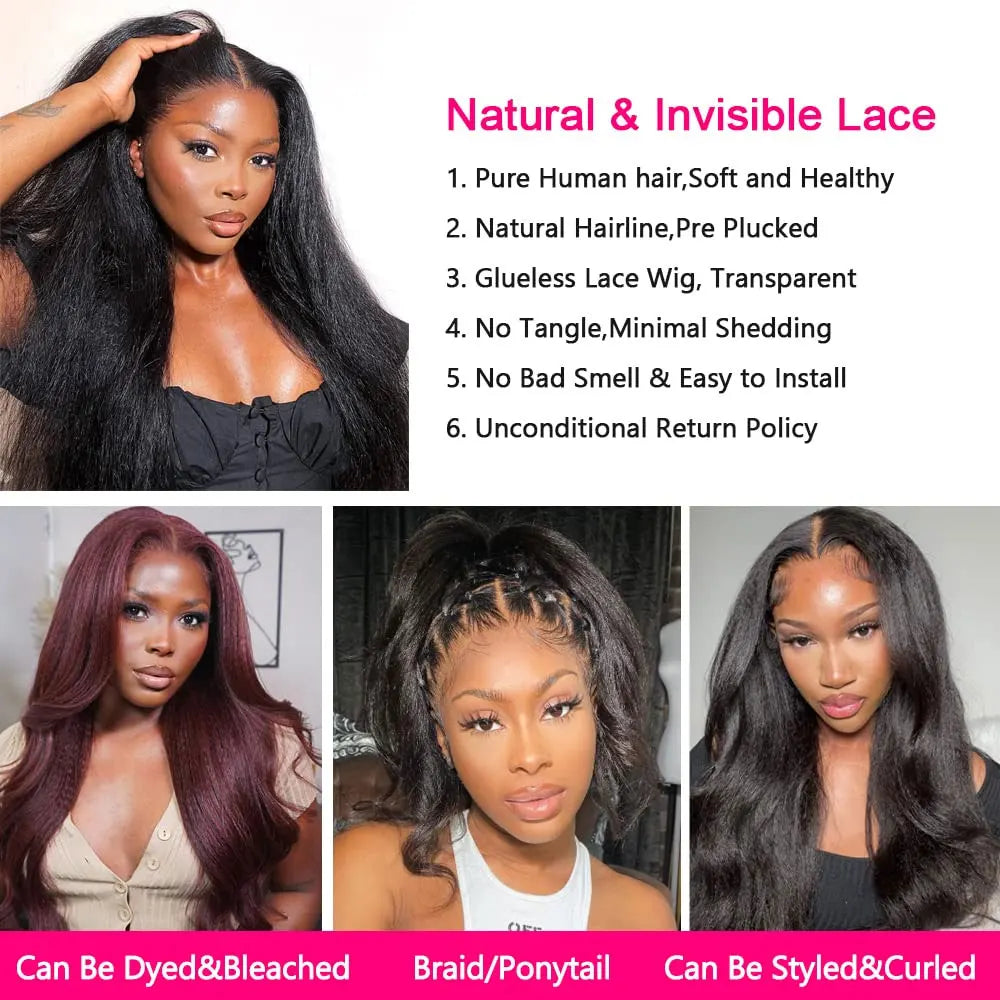 40 42 Inch Kinky Straight Lace Front Human Hair Wigs With Baby Hair Remy Glueless Wig Yaki Straight 13x4 HD Lace Frontal Wigs