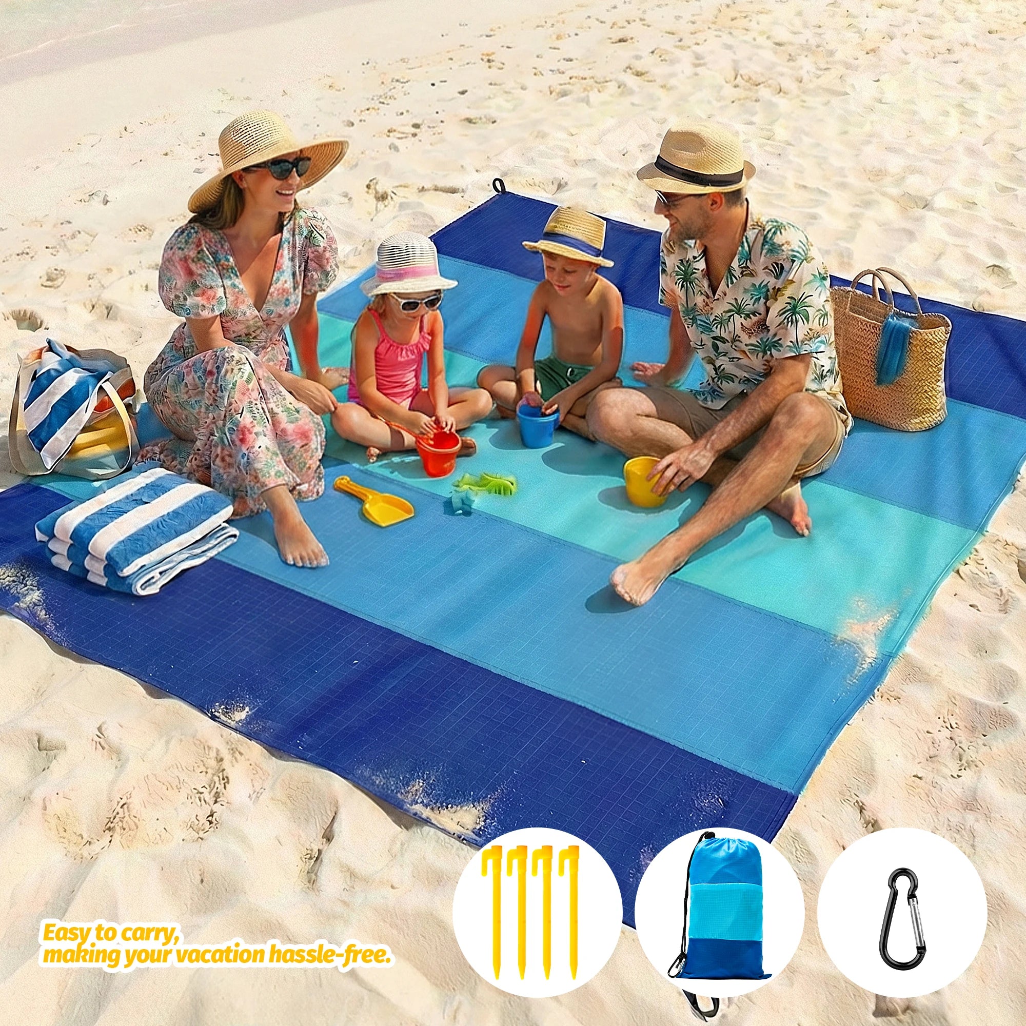 Multiple Sizes Beach Blanket Sandproof Waterproof Large Quick Drying Outdoor Picnic Mat with 4 Stakes for Travel Camping Hiking
